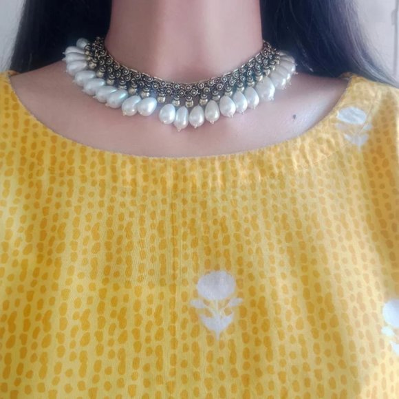 Choker Necklace With Pearls, Statement Collar Necklace, Oxidized Jewelry - Picture 2 of 8